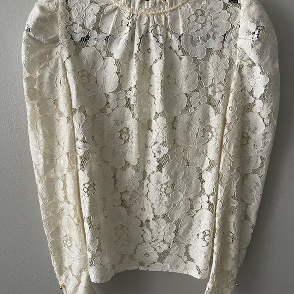 WAYF Emma Puff Sleeve Lace Top Ivory XS - Picture 4 of 11